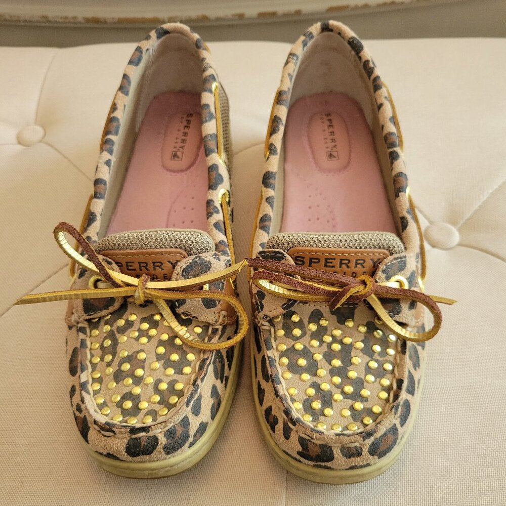 Sperry Loafers Women's 6 Brown Cheetah Animal Print Boat Deck Lace Up Shoes